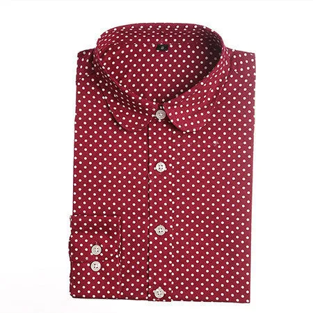 Plus Size Polka Dot Cotton Women Blouses Shirts Long Sleeve Women Shirts Turn Down Collar Cotton Casual Shirt Women Tops