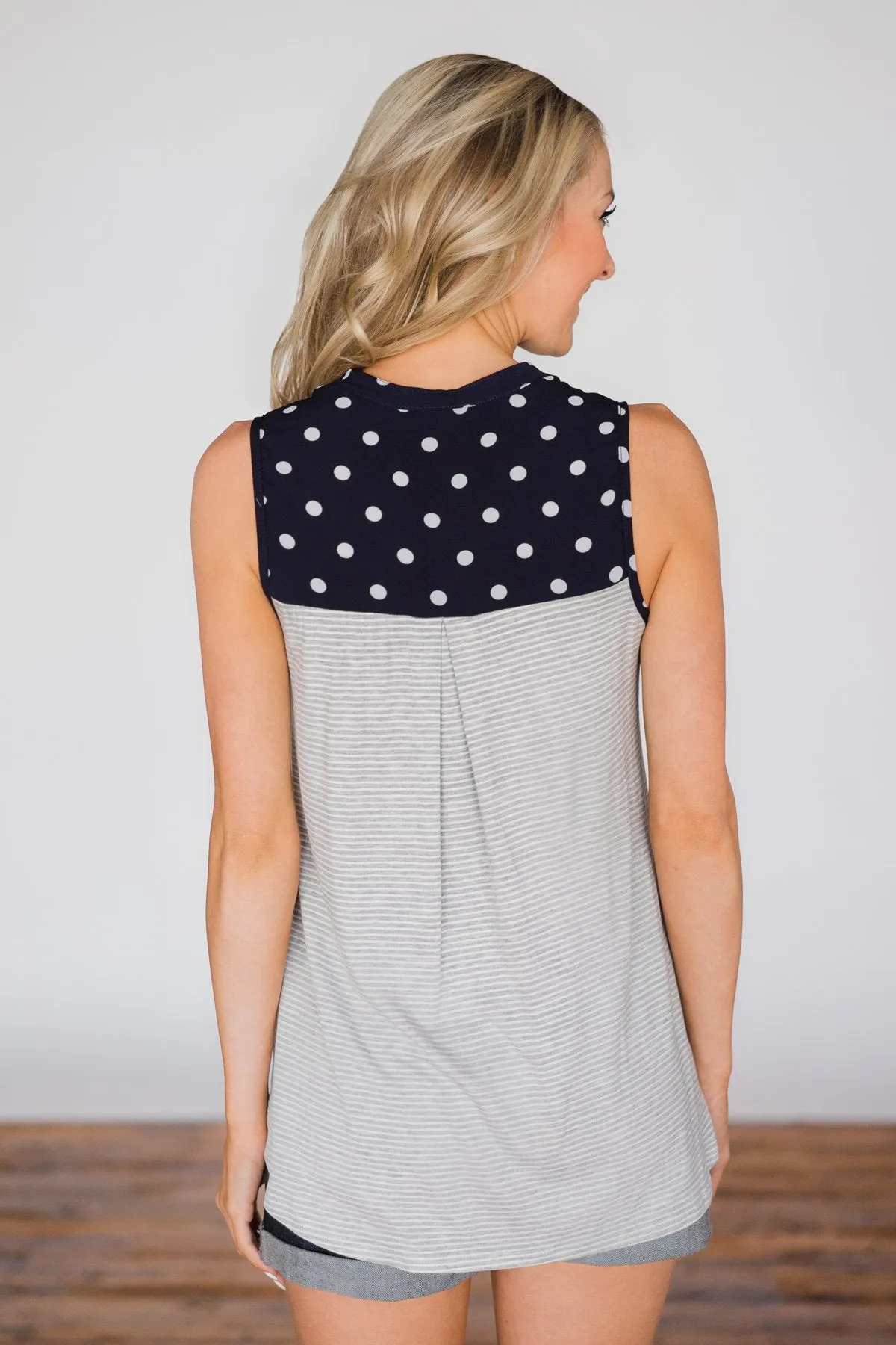 Polka Dot and Stripes Tank Top- Grey & Navy