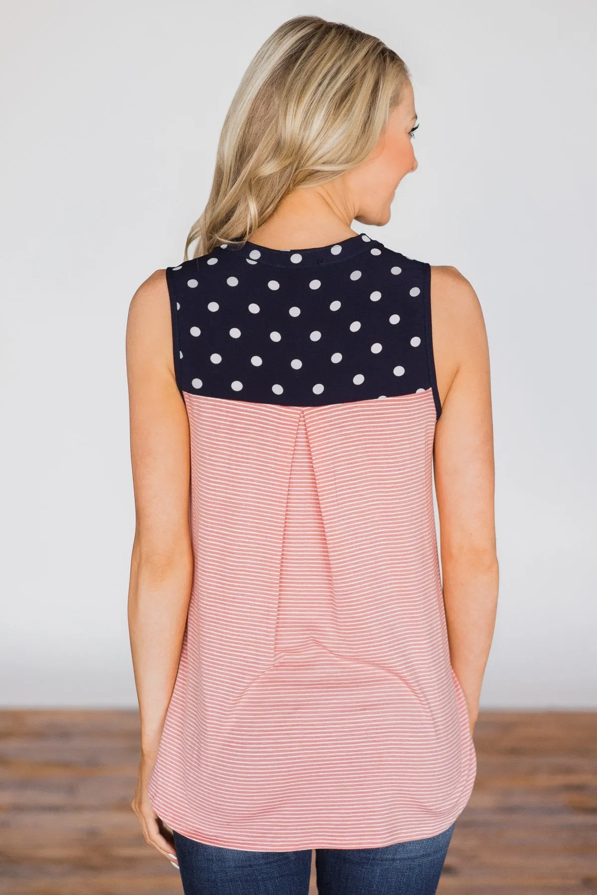 Polka Dot and Stripes Tank Top- Pink & Navy