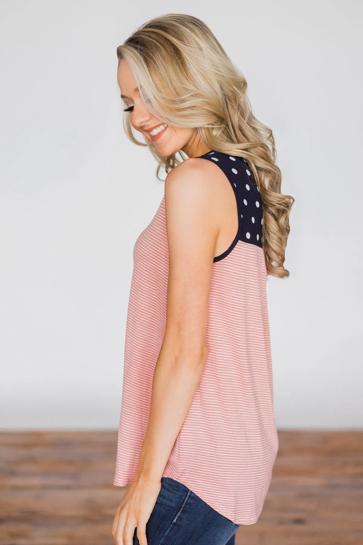 Polka Dot and Stripes Tank Top- Pink & Navy