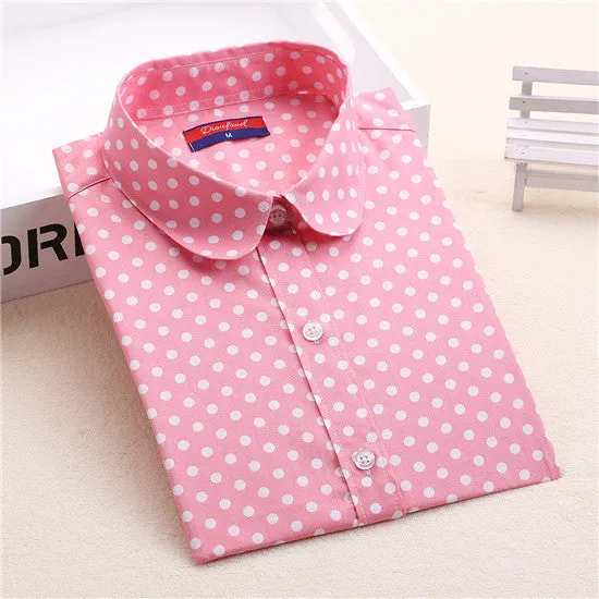 Polka Dot Blouse Long Sleeve Shirt Women Blouses Cotton Women Shirts Red Blue Dot Top Women Tops
