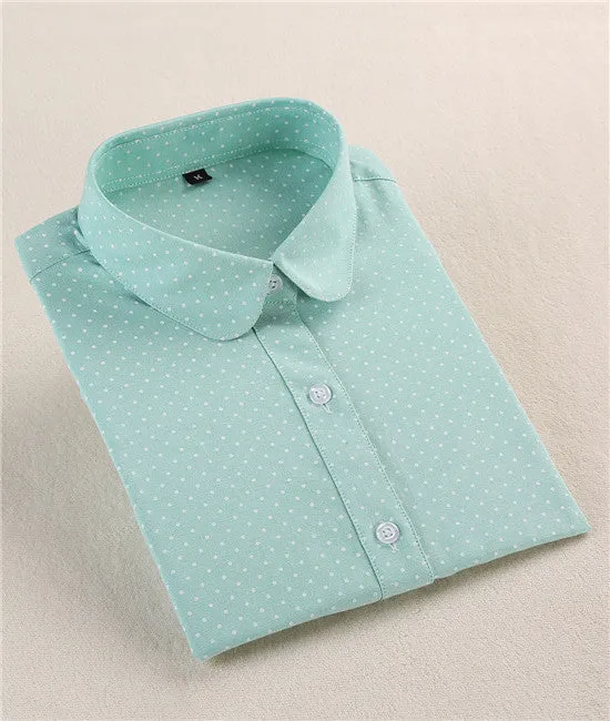 Polka Dot Blouse Long Sleeve Shirt Women Blouses Cotton Women Shirts Red Blue Dot Top Women Tops