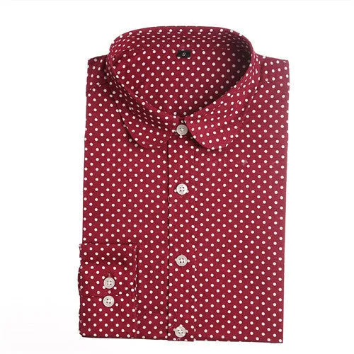 Polka Dot Blouse Long Sleeve Shirt Women Blouses Cotton Women Shirts Red Blue Dot Top Women Tops