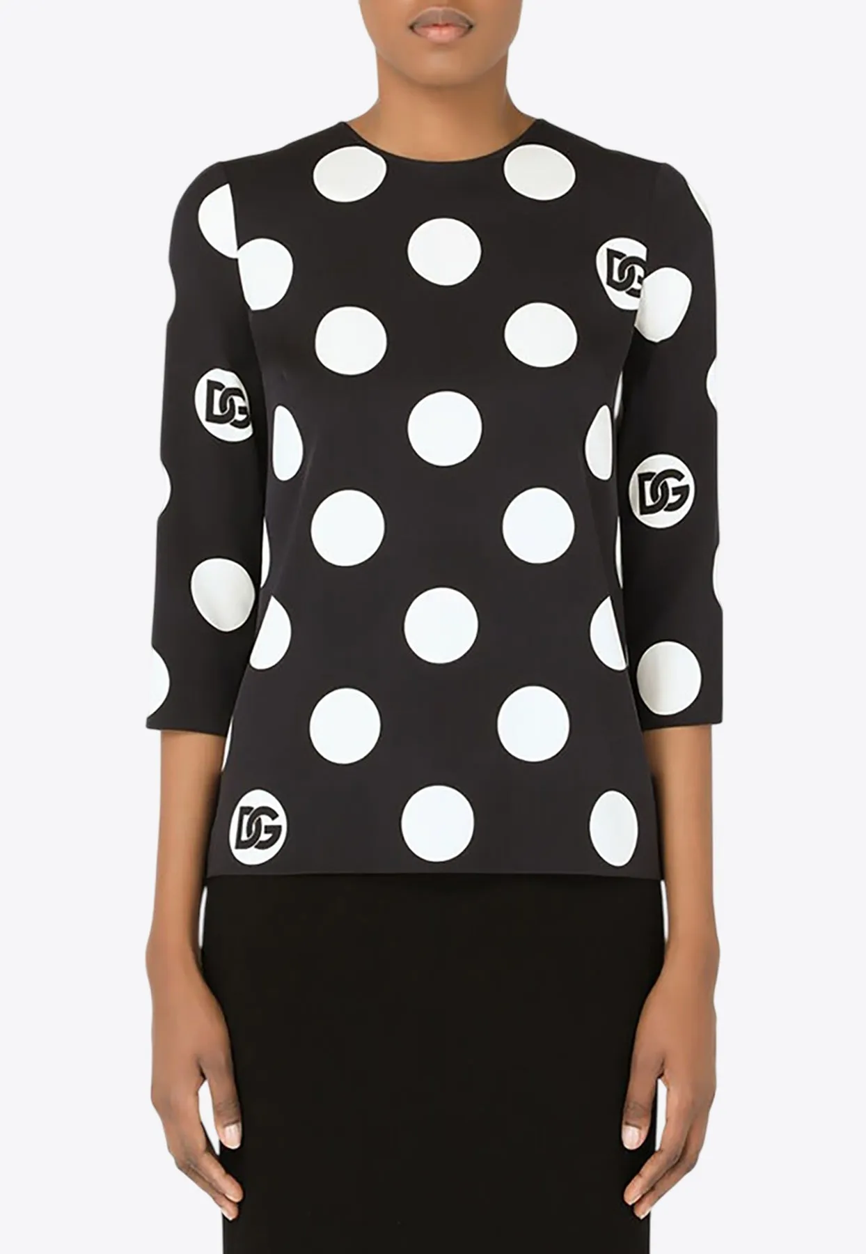 Polka Dot Crewneck Blouse with DG-Print