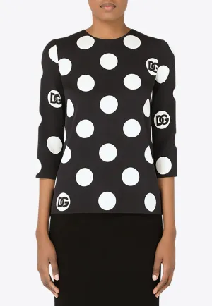 Polka Dot Crewneck Blouse with DG-Print