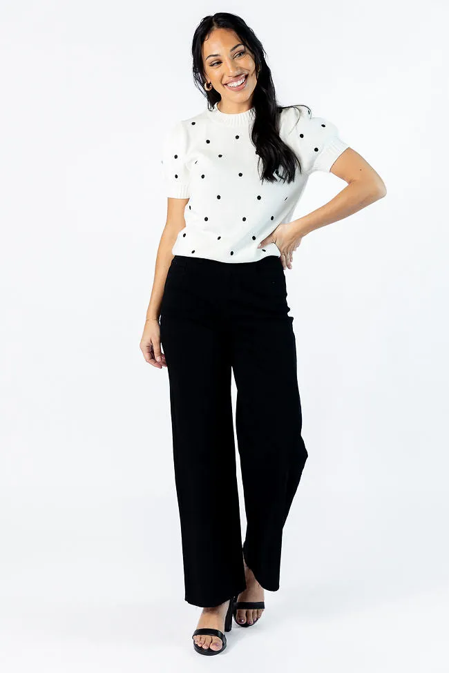 Polka Dot Daydreams Ivory and Black Short Sleeve Sweater FINAL SALE