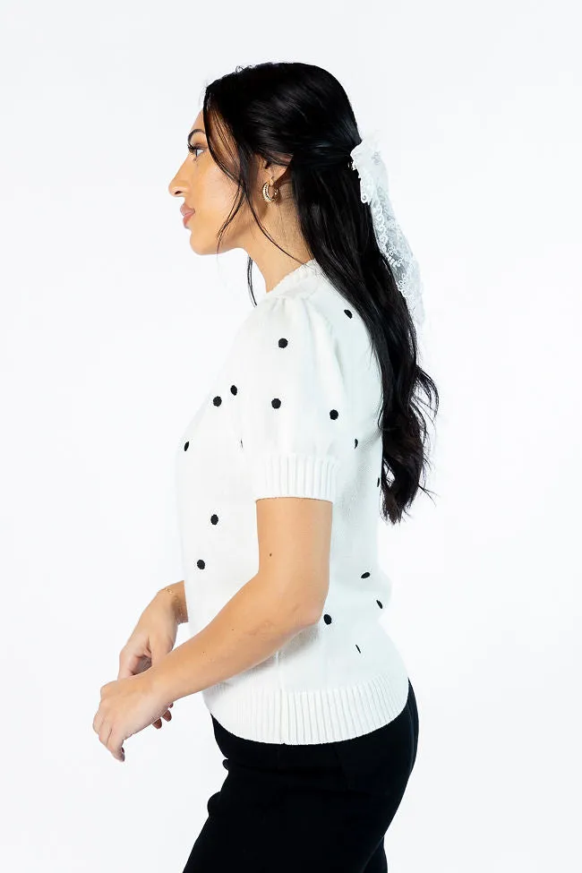 Polka Dot Daydreams Ivory and Black Short Sleeve Sweater FINAL SALE