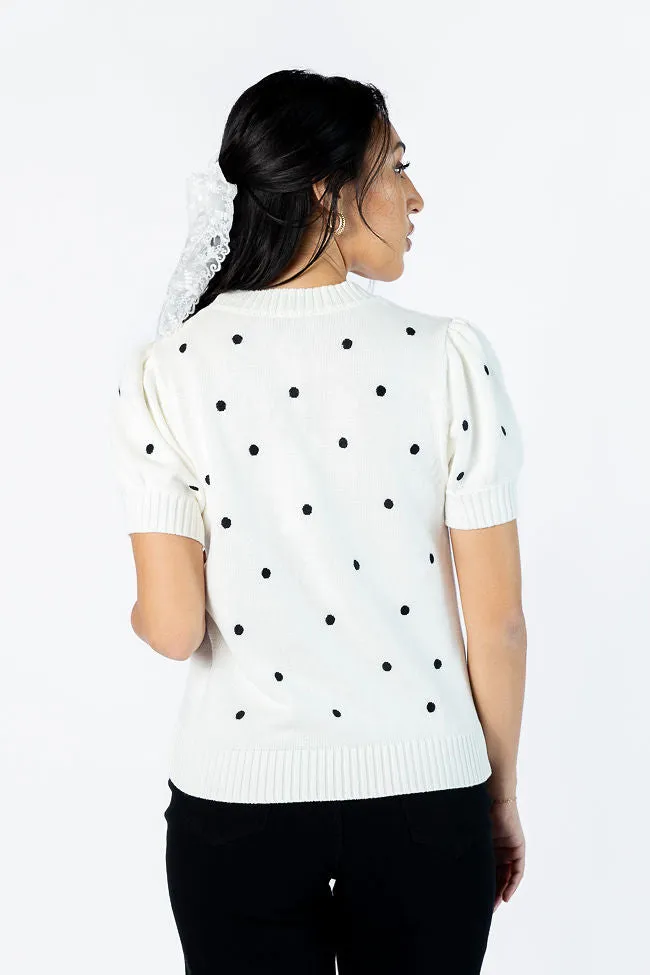 Polka Dot Daydreams Ivory and Black Short Sleeve Sweater FINAL SALE