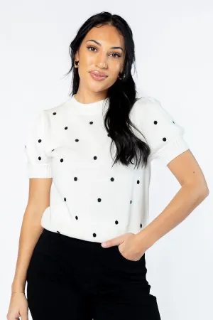Polka Dot Daydreams Ivory and Black Short Sleeve Sweater FINAL SALE
