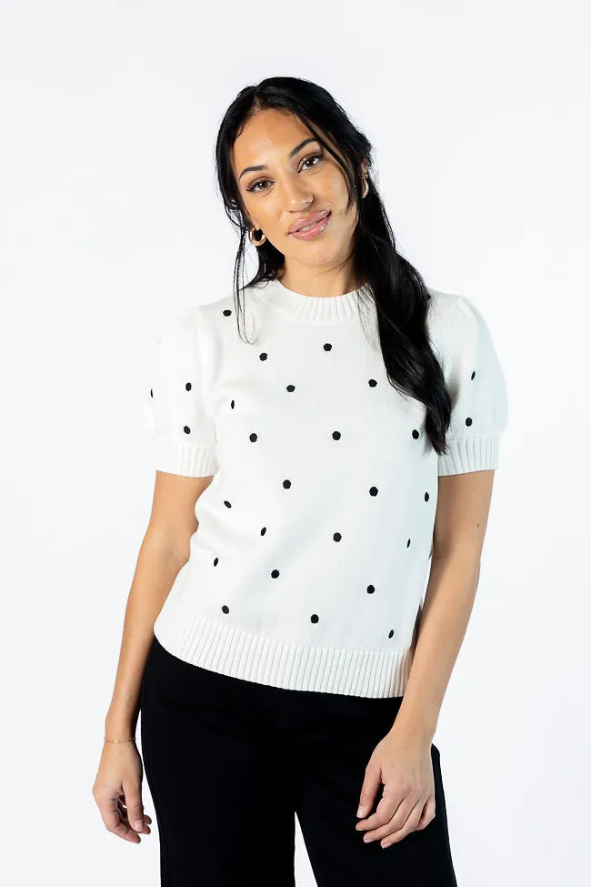 Polka Dot Daydreams Ivory and Black Short Sleeve Sweater FINAL SALE