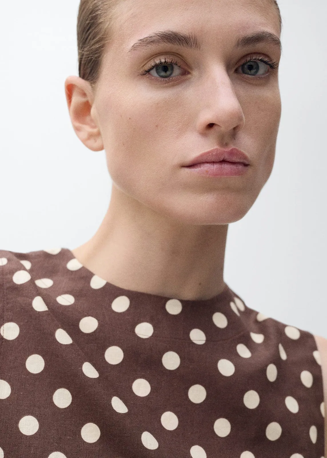 Polka dot linen crop top - Dark Brown