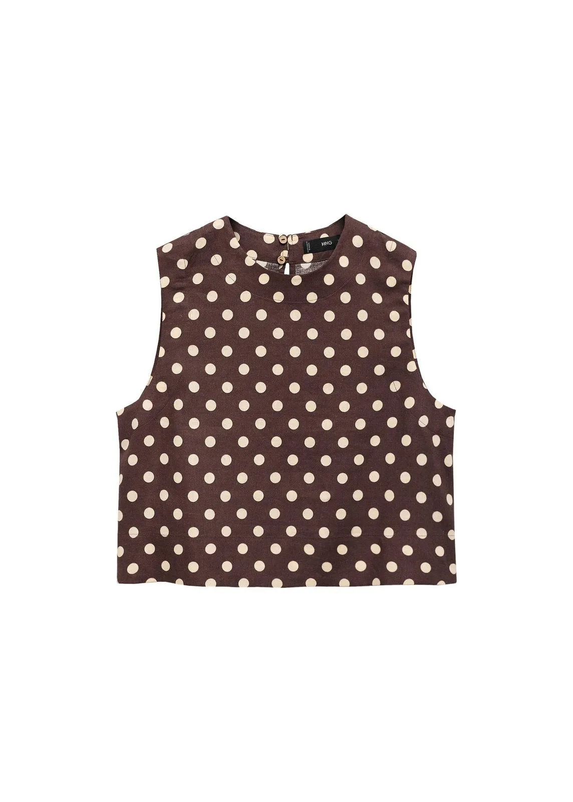 Polka dot linen crop top - Dark Brown