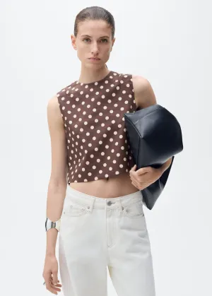 Polka dot linen crop top - Dark Brown