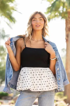 Polka Dot Pop Bubble Hem Knit Top