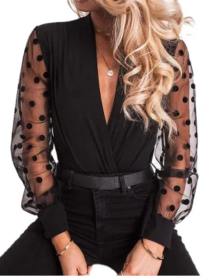 Polka Dot Print Patchwork Blouse Casual Long Sleeve