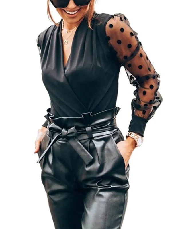 Polka Dot Print Patchwork Blouse Casual Long Sleeve