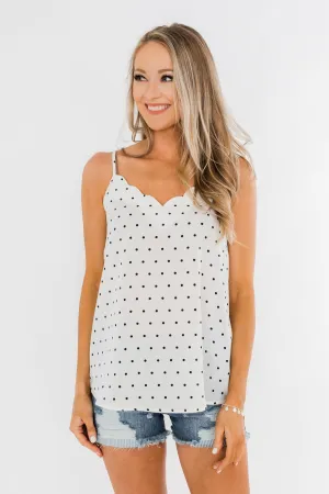 Polka Dot Scallop Tank Top- Off White & Black