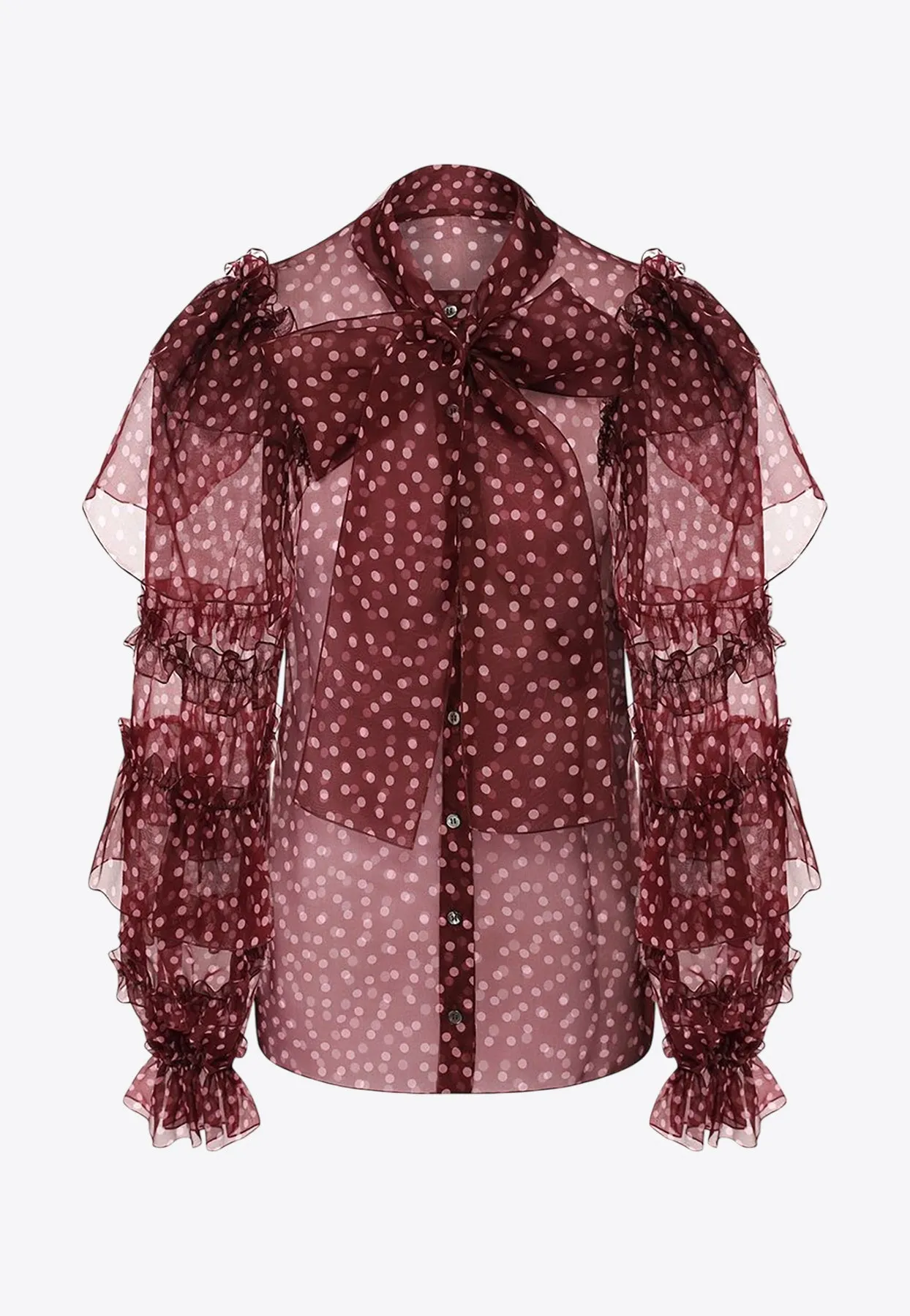 Polka Dot Silk Ruffle Blouse