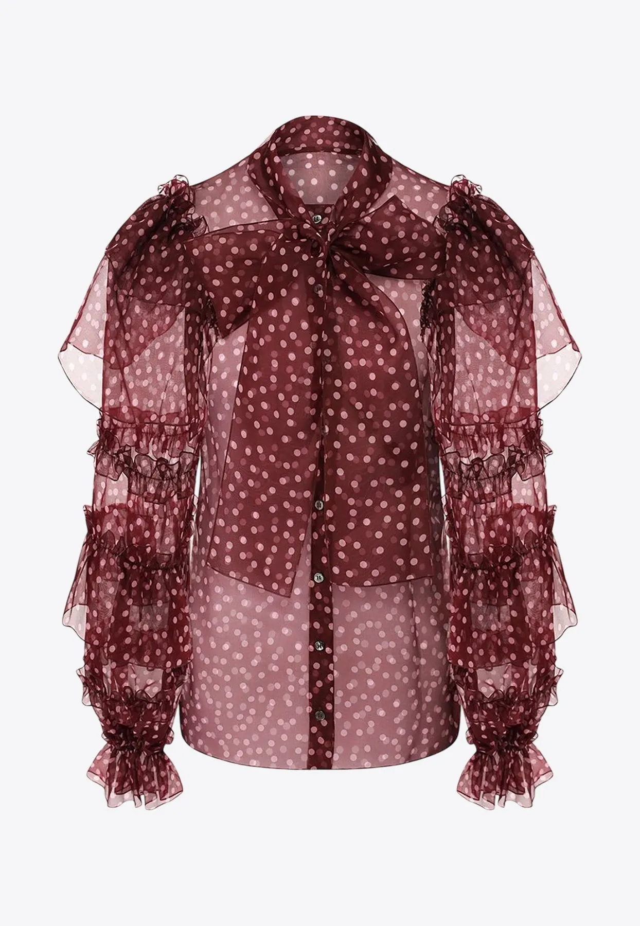 Polka Dot Silk Ruffle Blouse