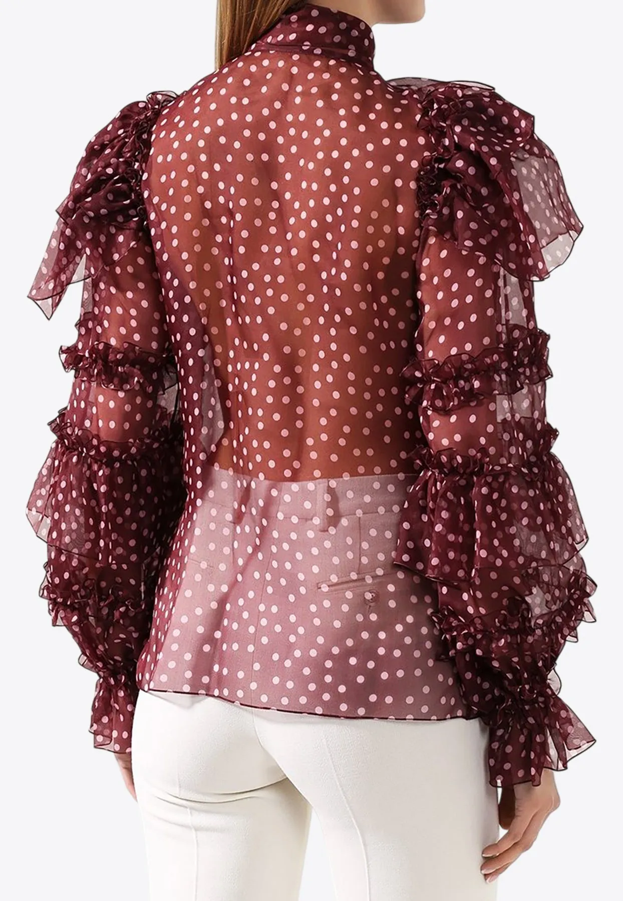Polka Dot Silk Ruffle Blouse
