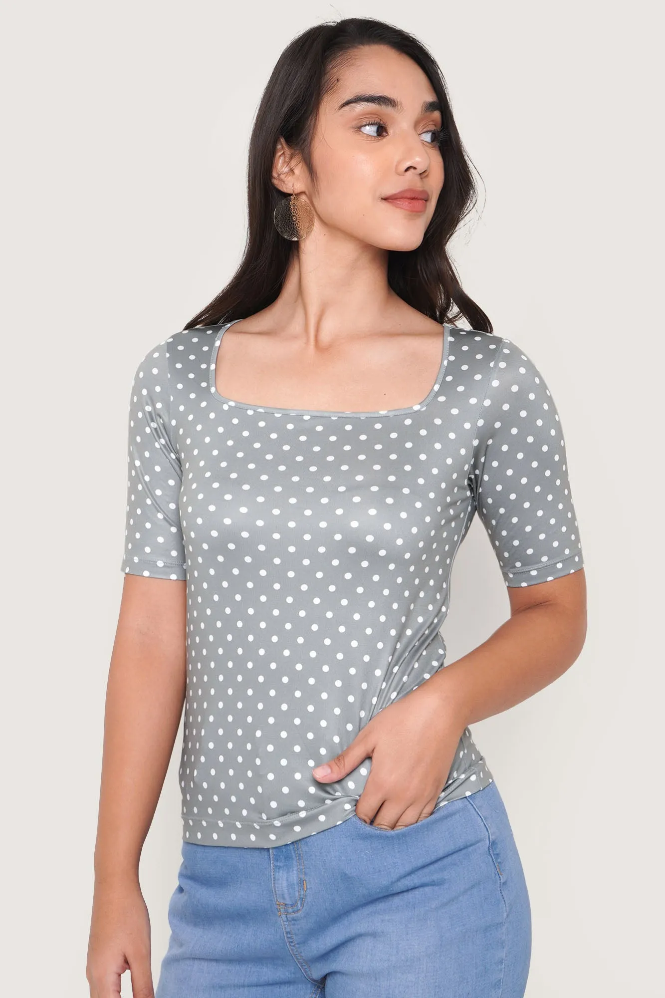 Polka Dot Square Neck Tee