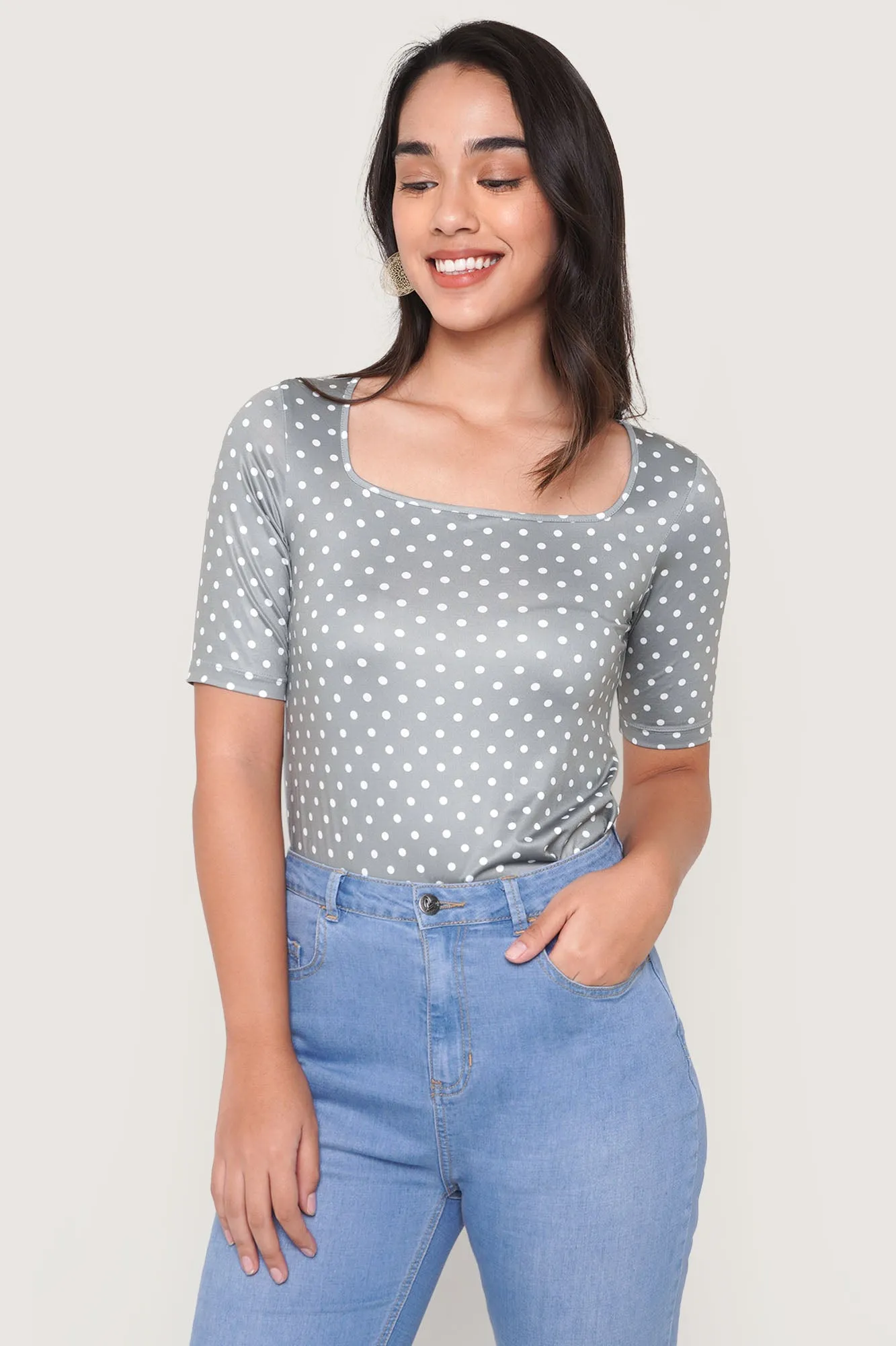 Polka Dot Square Neck Tee
