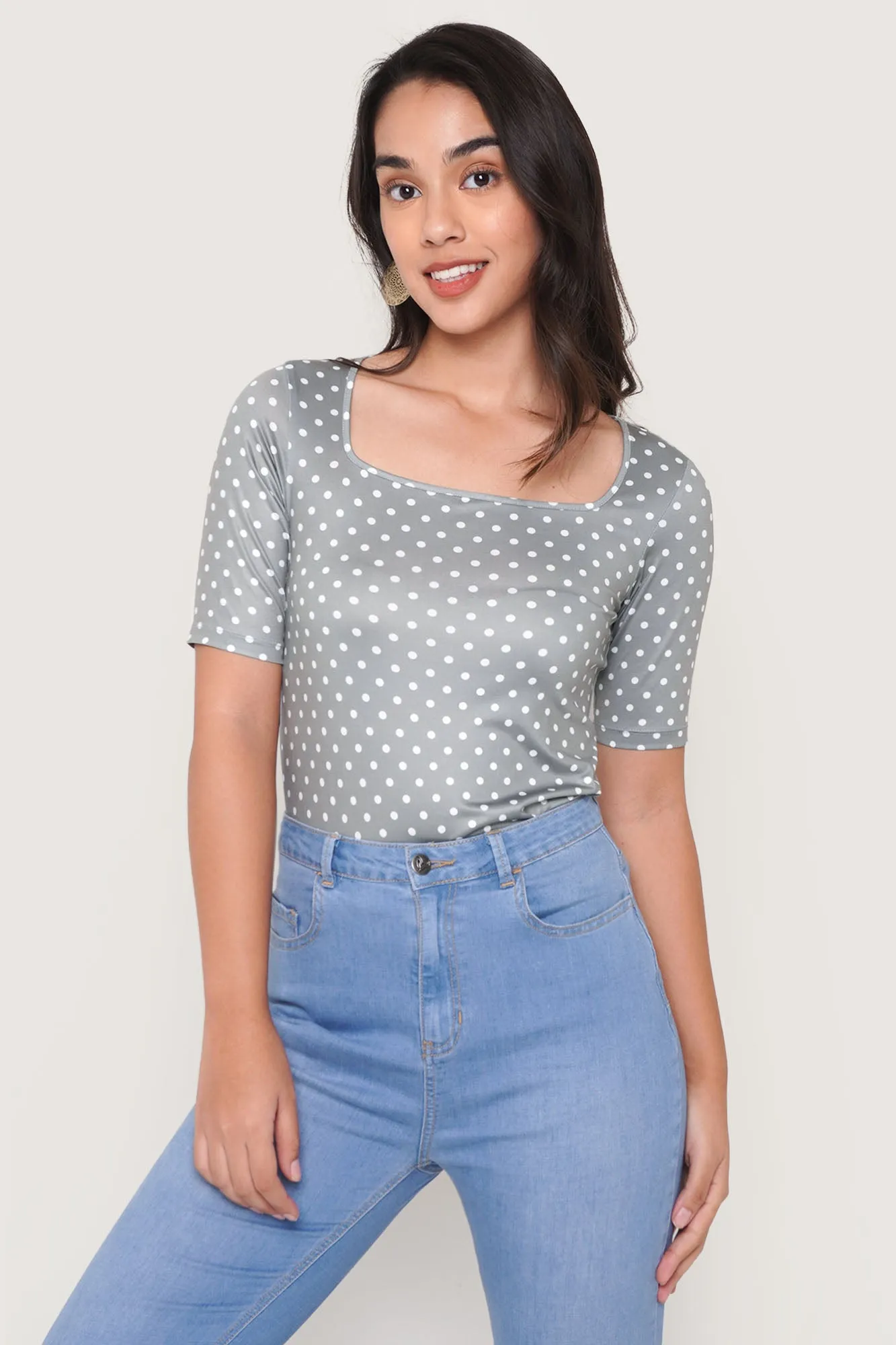 Polka Dot Square Neck Tee