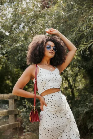 Polka Dot Strap V Neck Crop Top