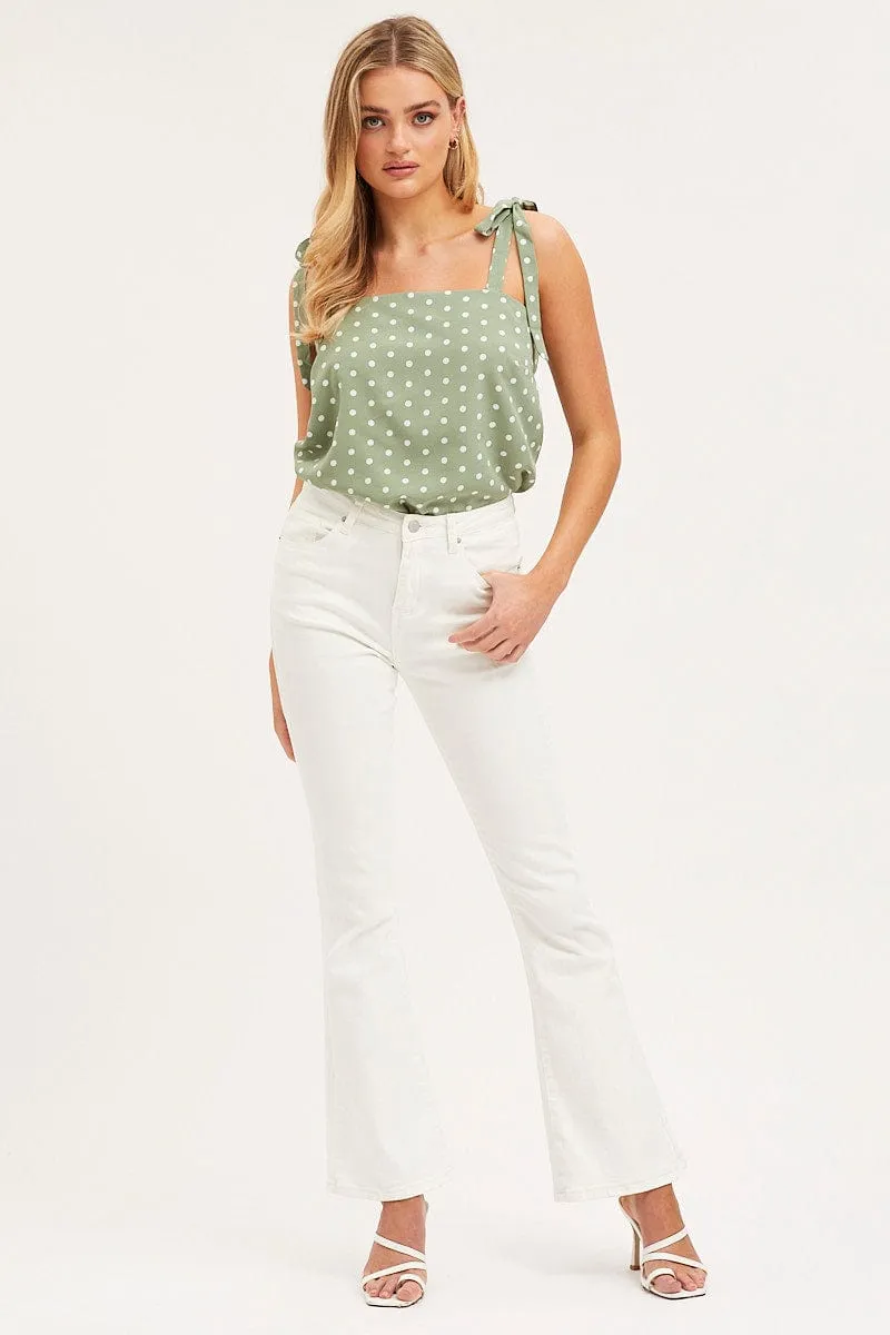 Polka Dot Tie Shoulder Top Sleeveless