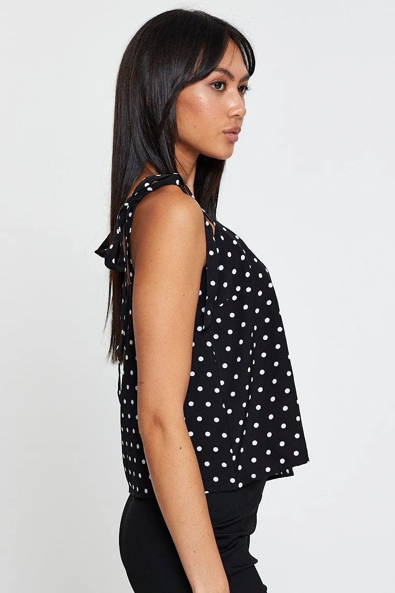 Polka Dot Tie Shoulder Top Sleeveless