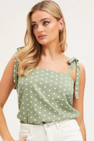 Polka Dot Tie Shoulder Top Sleeveless