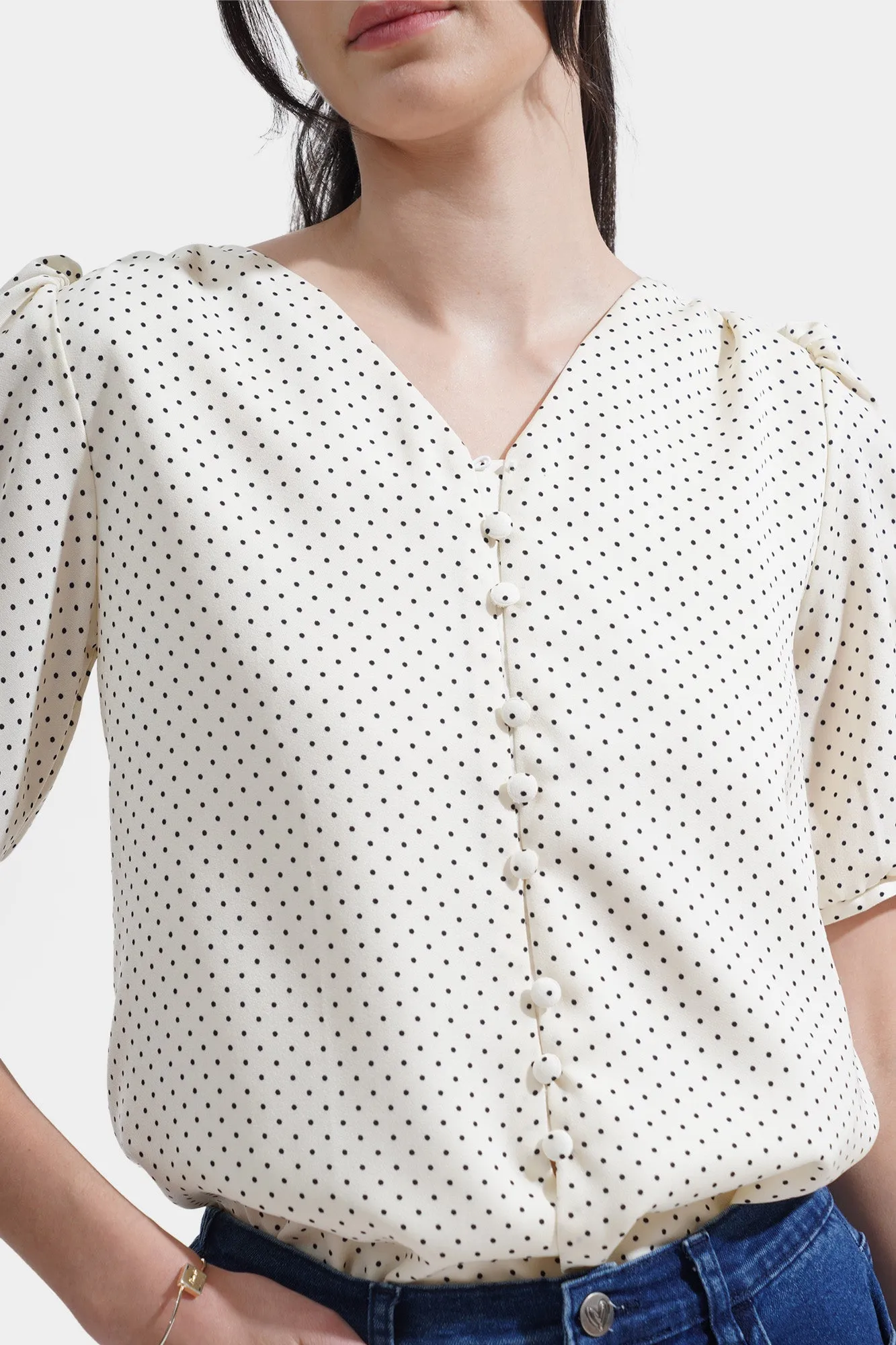 Polka Dot V-Neck Top