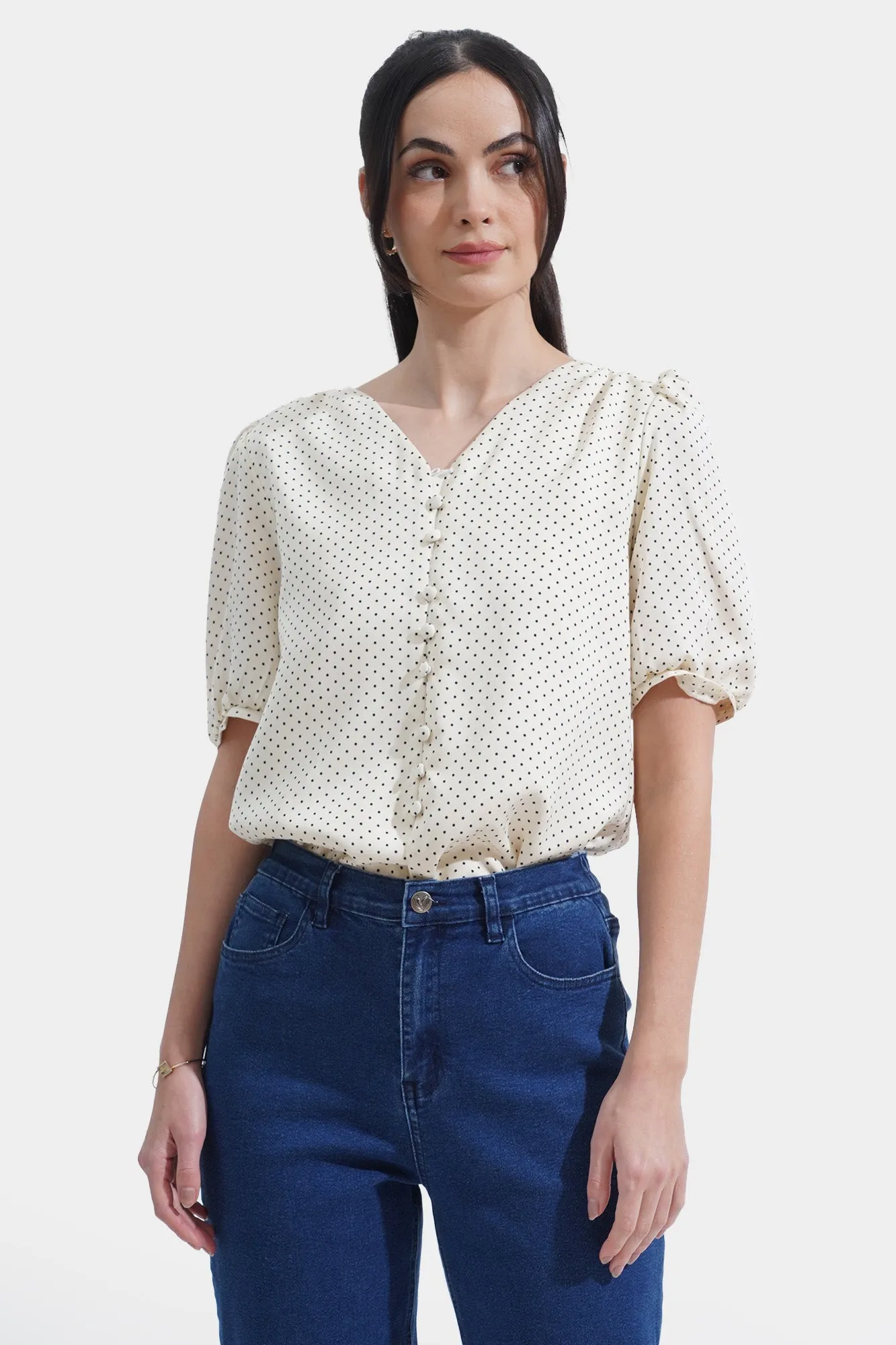 Polka Dot V-Neck Top