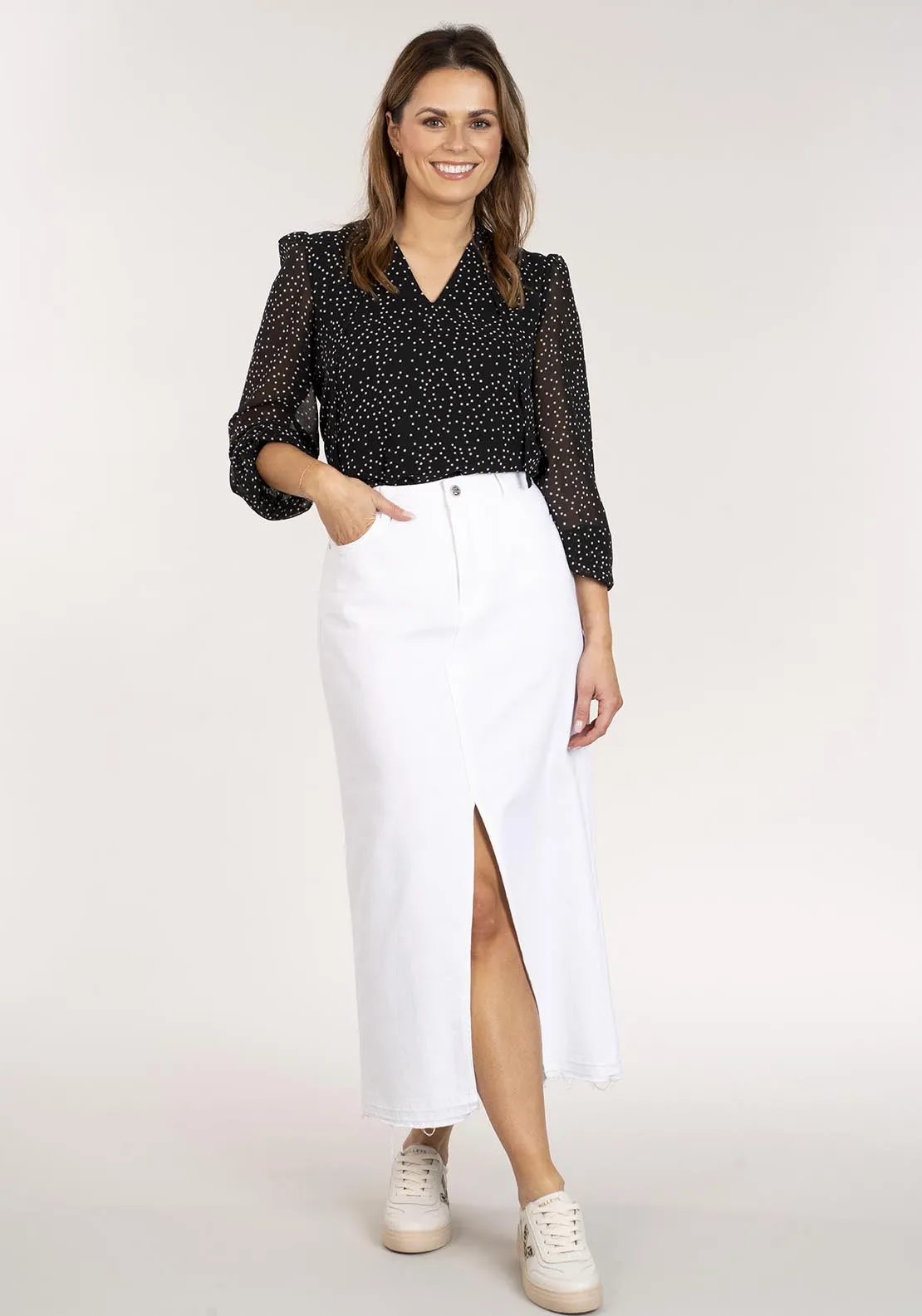 Polkadot Tie Top - Black