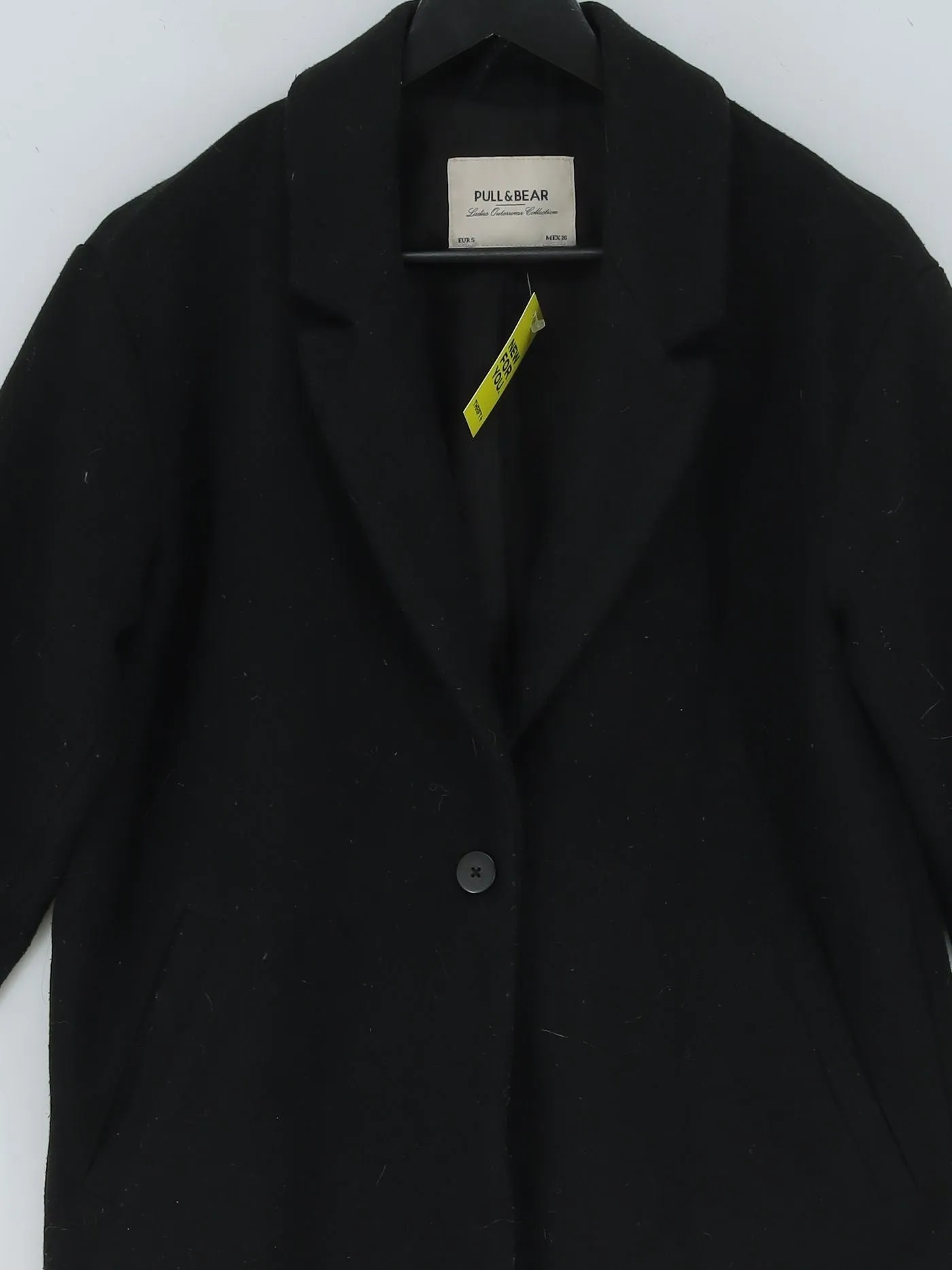 Pull&Bear Women's Coat S Black Polyester with Polyamide, Viscose, Wool