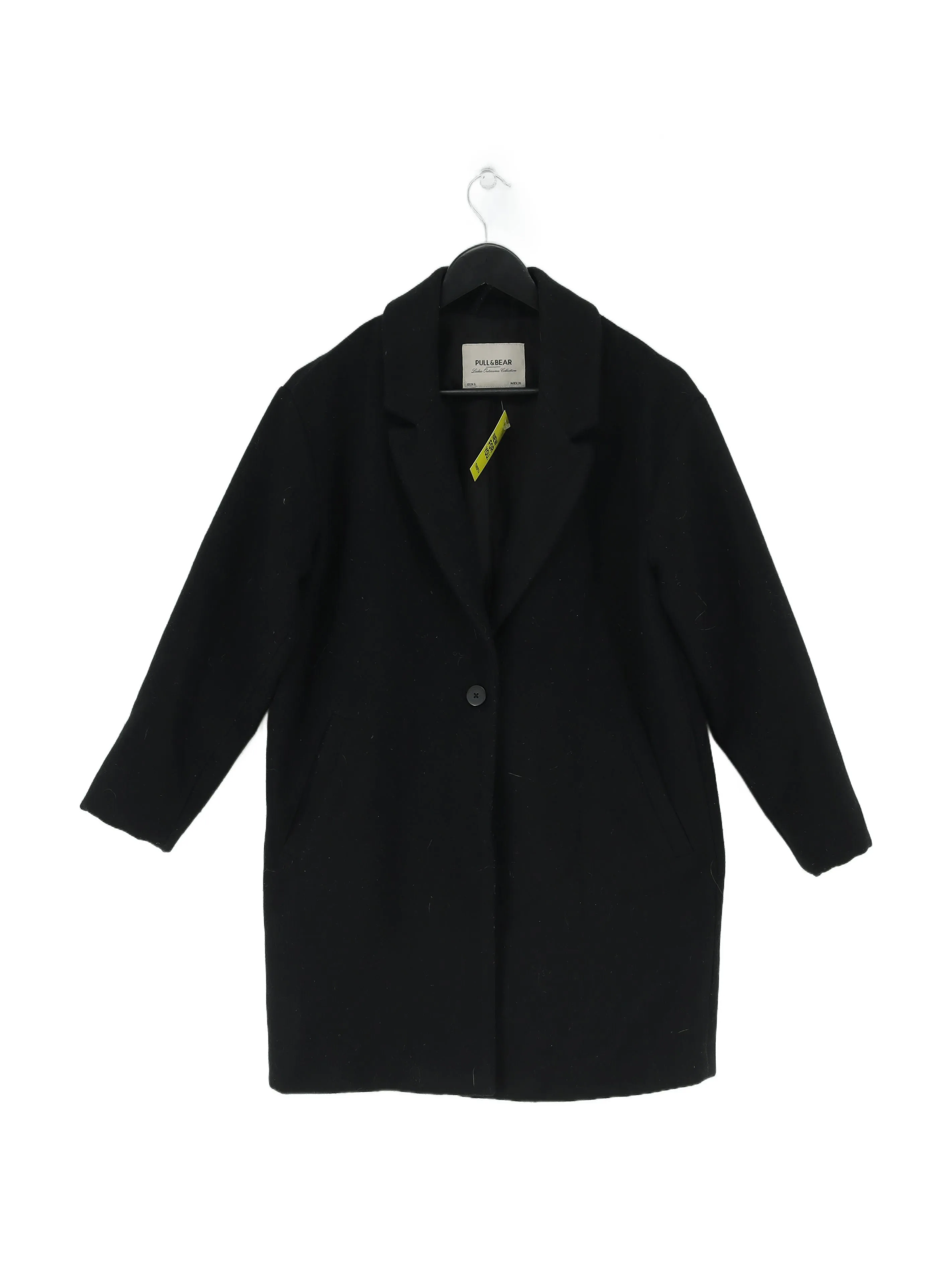 Pull&Bear Women's Coat S Black Polyester with Polyamide, Viscose, Wool