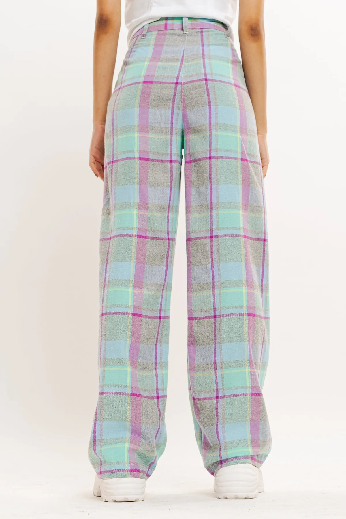 Purple And Mint Checkered Straight Fit Pant