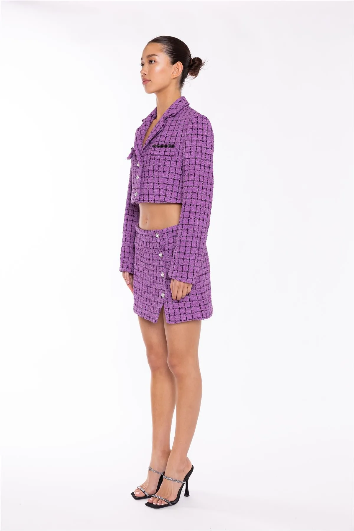 Purple-Check Cropped-Blazer