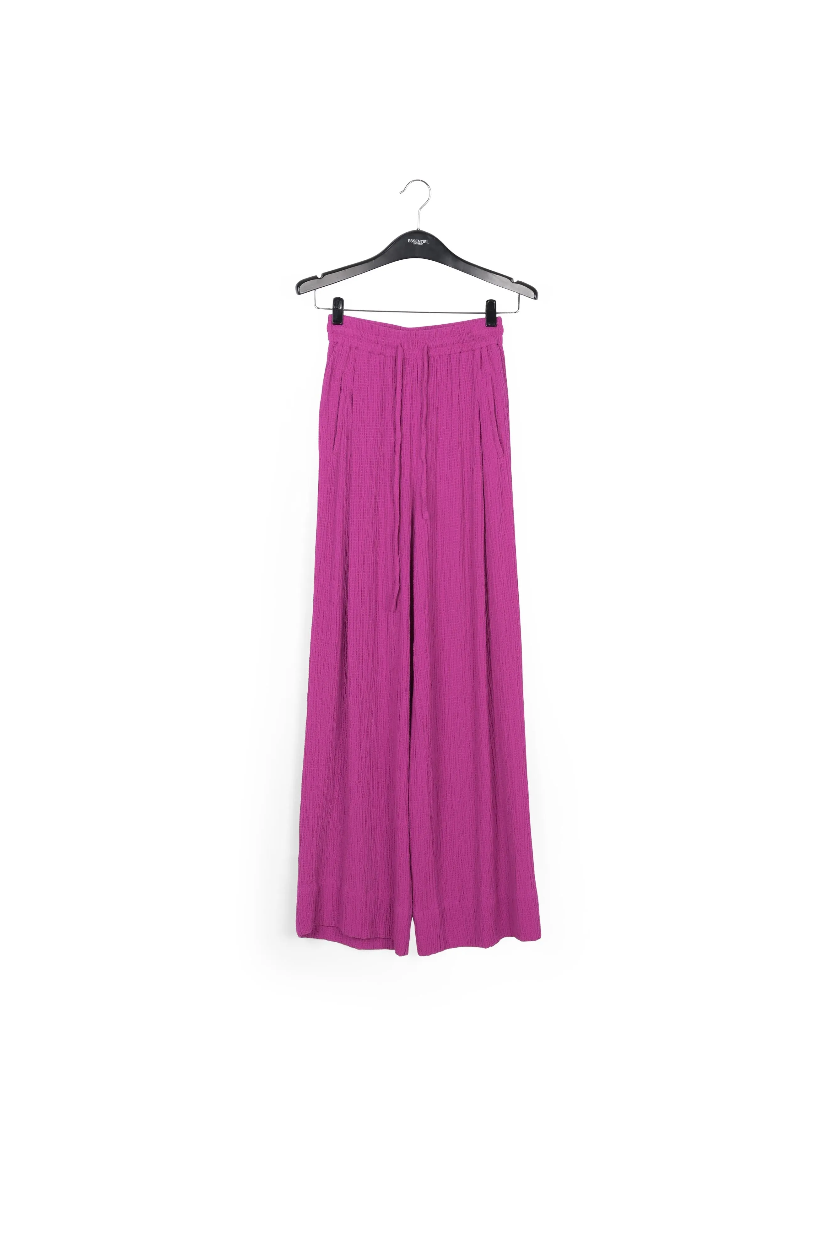 Purple wide-leg seersucker pants