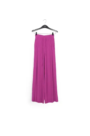 Purple wide-leg seersucker pants