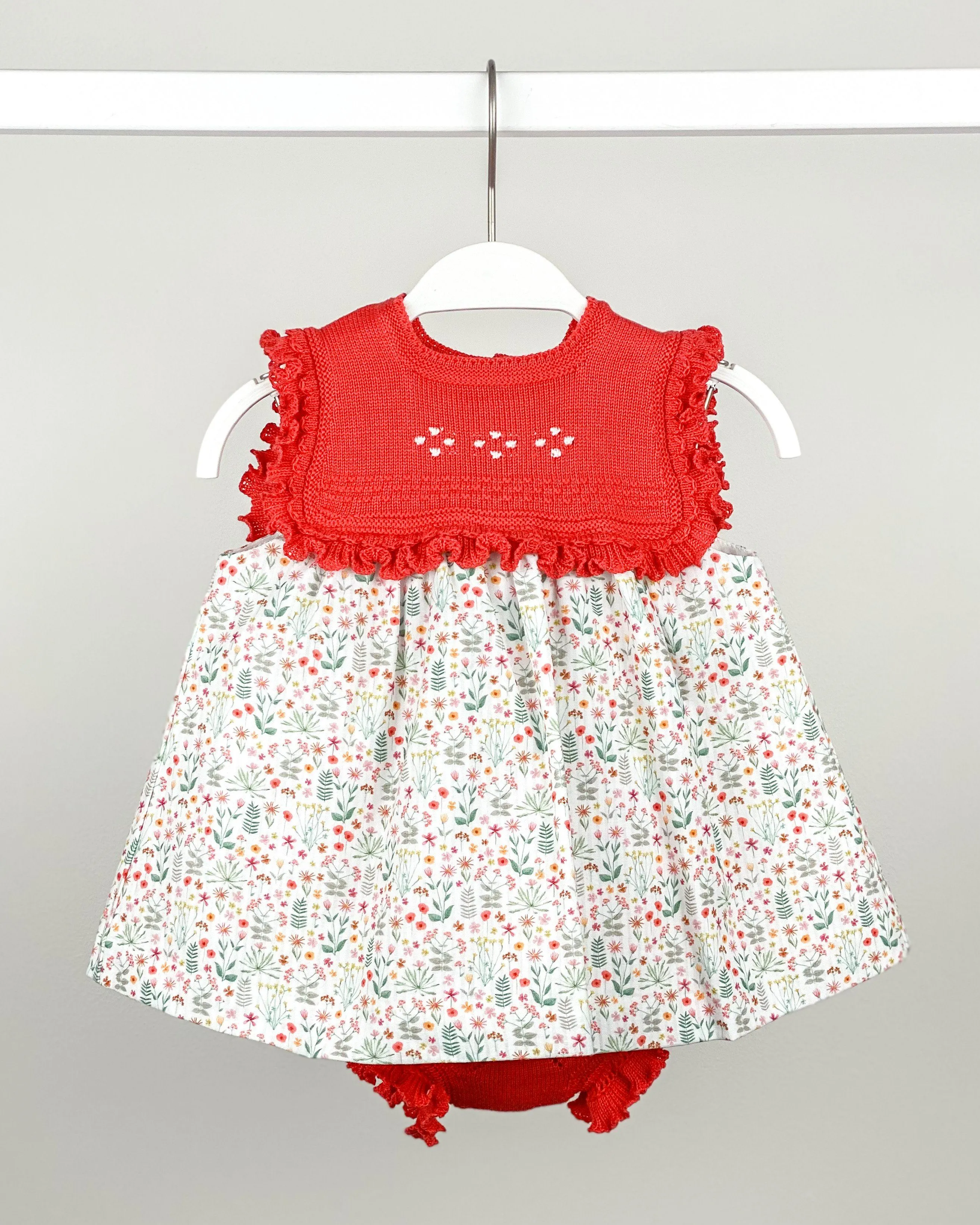 "Dixie" Red Half Knit Floral Dress