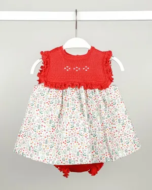 "Dixie" Red Half Knit Floral Dress