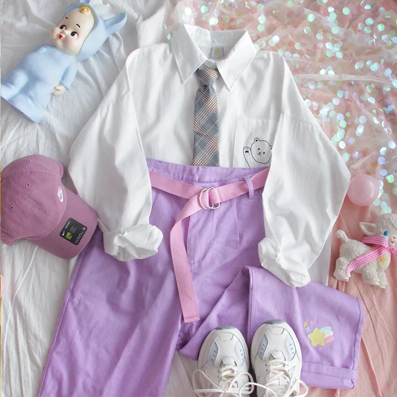 "HARAJUKU BEAR TIE WHITE" SHIRT Y031602