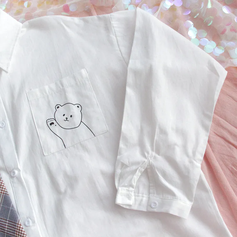 "HARAJUKU BEAR TIE WHITE" SHIRT Y031602