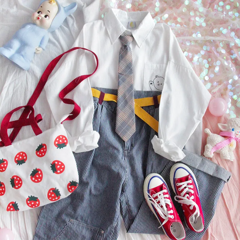 "HARAJUKU BEAR TIE WHITE" SHIRT Y031602