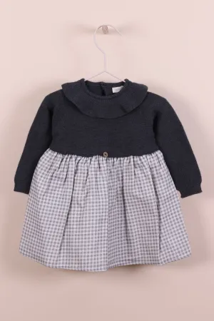 "Tilly" Charcoal Half Knit Check Dress