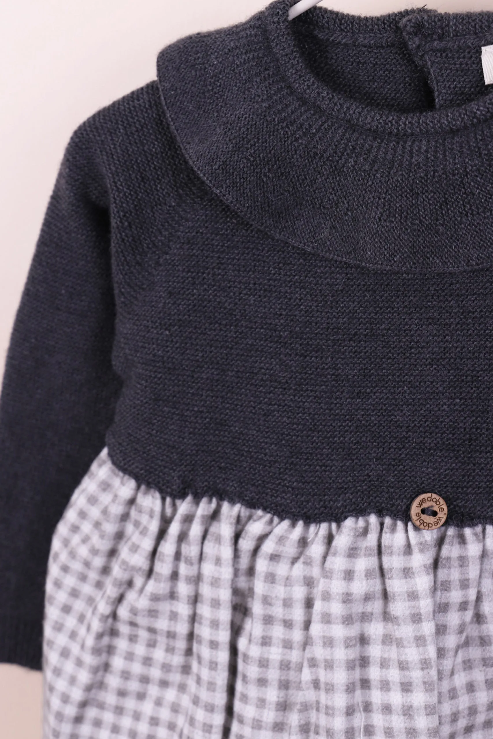 "Tilly" Charcoal Half Knit Check Dress