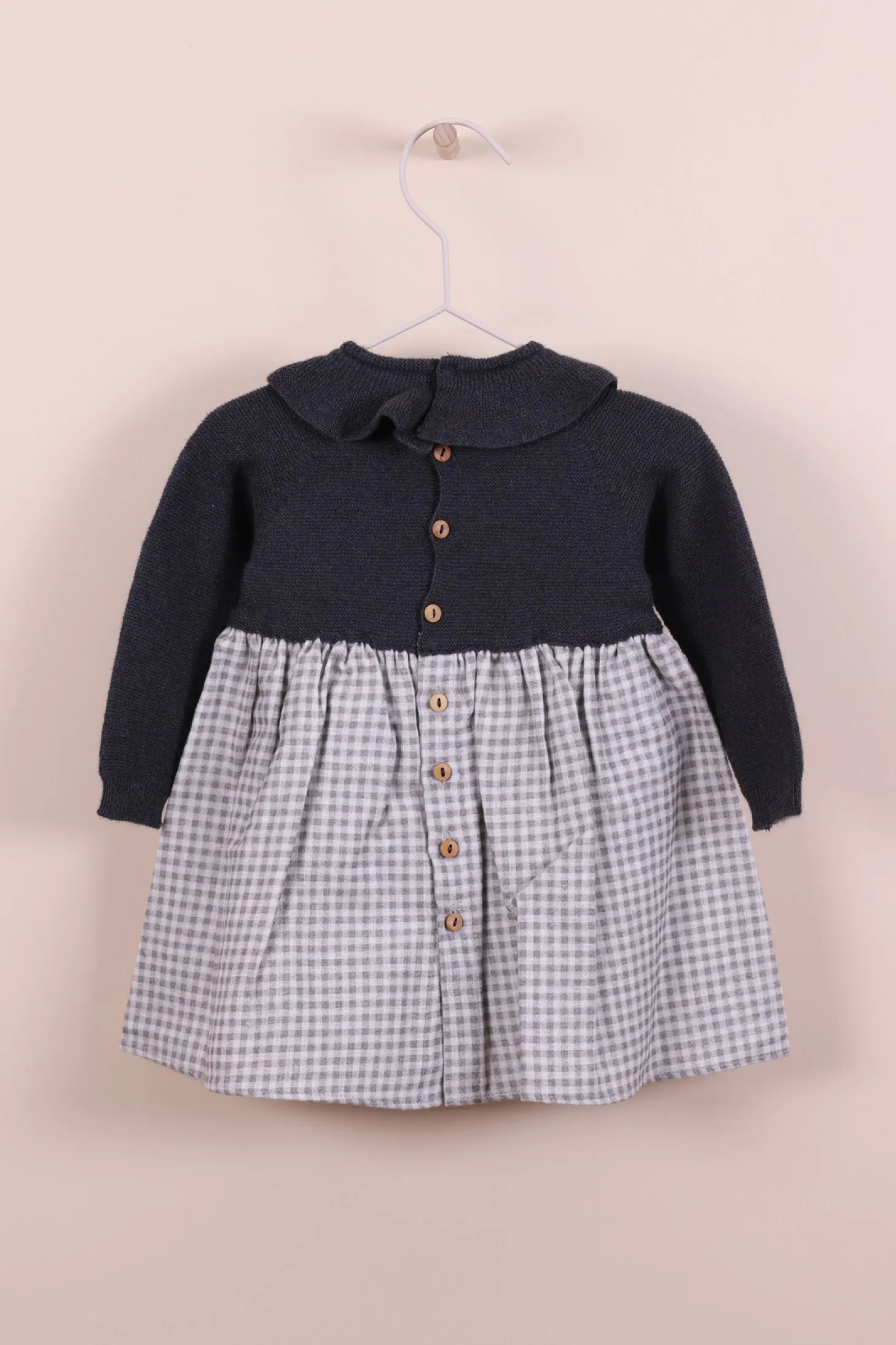 "Tilly" Charcoal Half Knit Check Dress