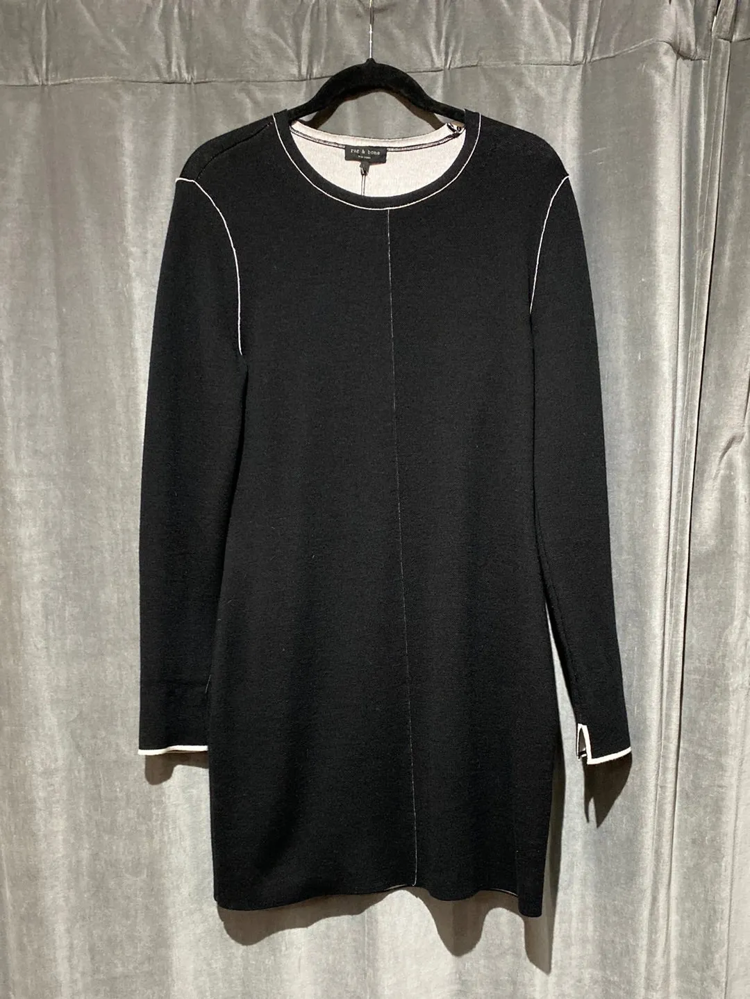 Rag and Bone Black Long Sleeve Knit Dress with White Stitching