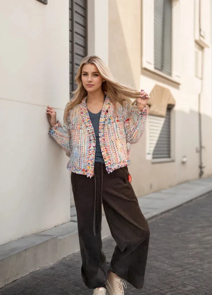 Rainbow Wool Coat Women 2025 – Spring Summer Fashion, Long Sleeve Vintage V-Neck Open Stitch Casual Chic Coats